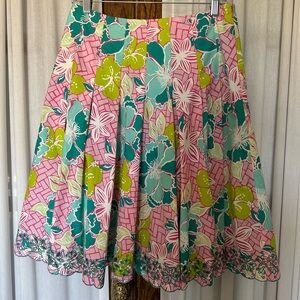 Lilly Pulitzer Green Pink Flower Pleated Skirt